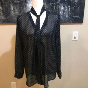 Banana Republic Long Sleeve Polka Dot Sheer Button Front Blouse Neck Tie-Size S